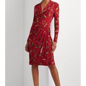 Lauren Ralph Lauren Paisley Pleated Faux Wrap Jersey Dress sz 4 Business Career